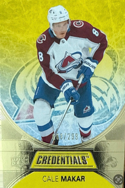 2021-22 Upper Deck Credentials Cale Makar Yellow #13 008/299 - Front