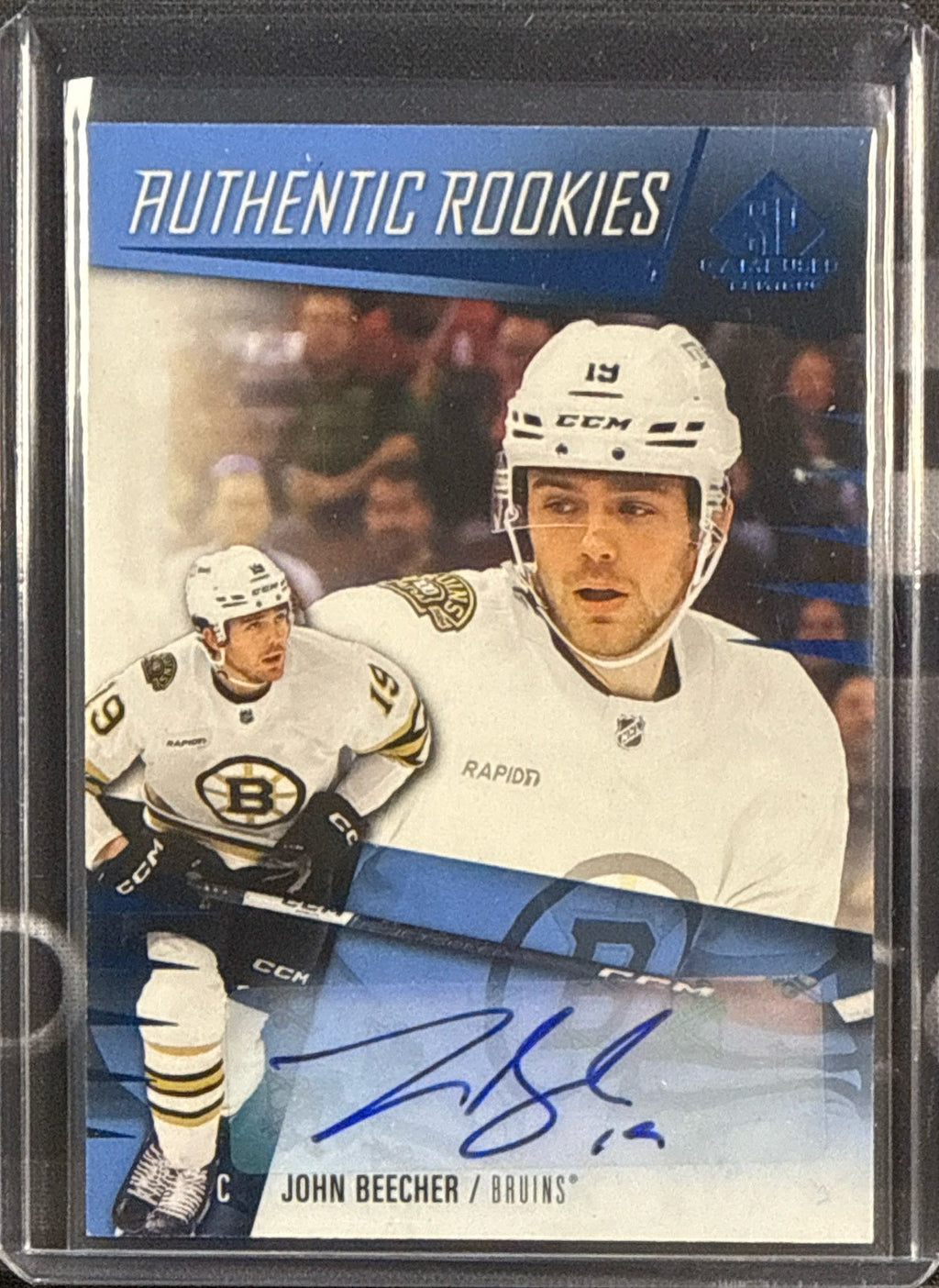 23-24 SP Game Used John Beecher Authentic Rookies Blue Autograph #273 Front