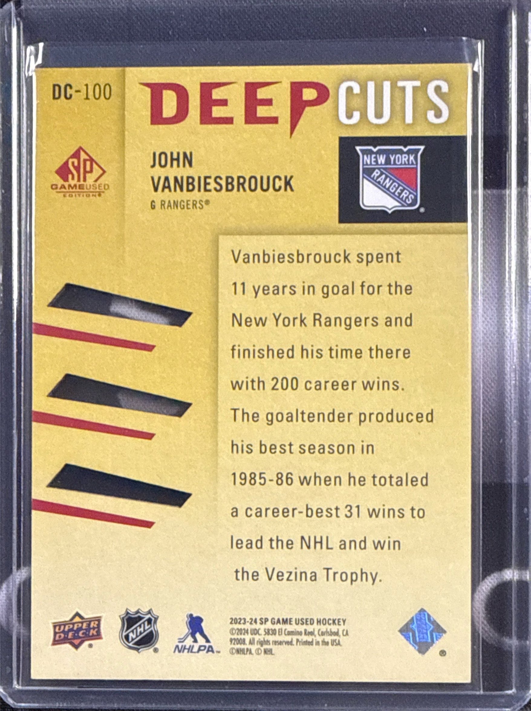 23-24 SP Game Used John Vanbiesbrouck Deep Cuts #DC-100 19/35 Back