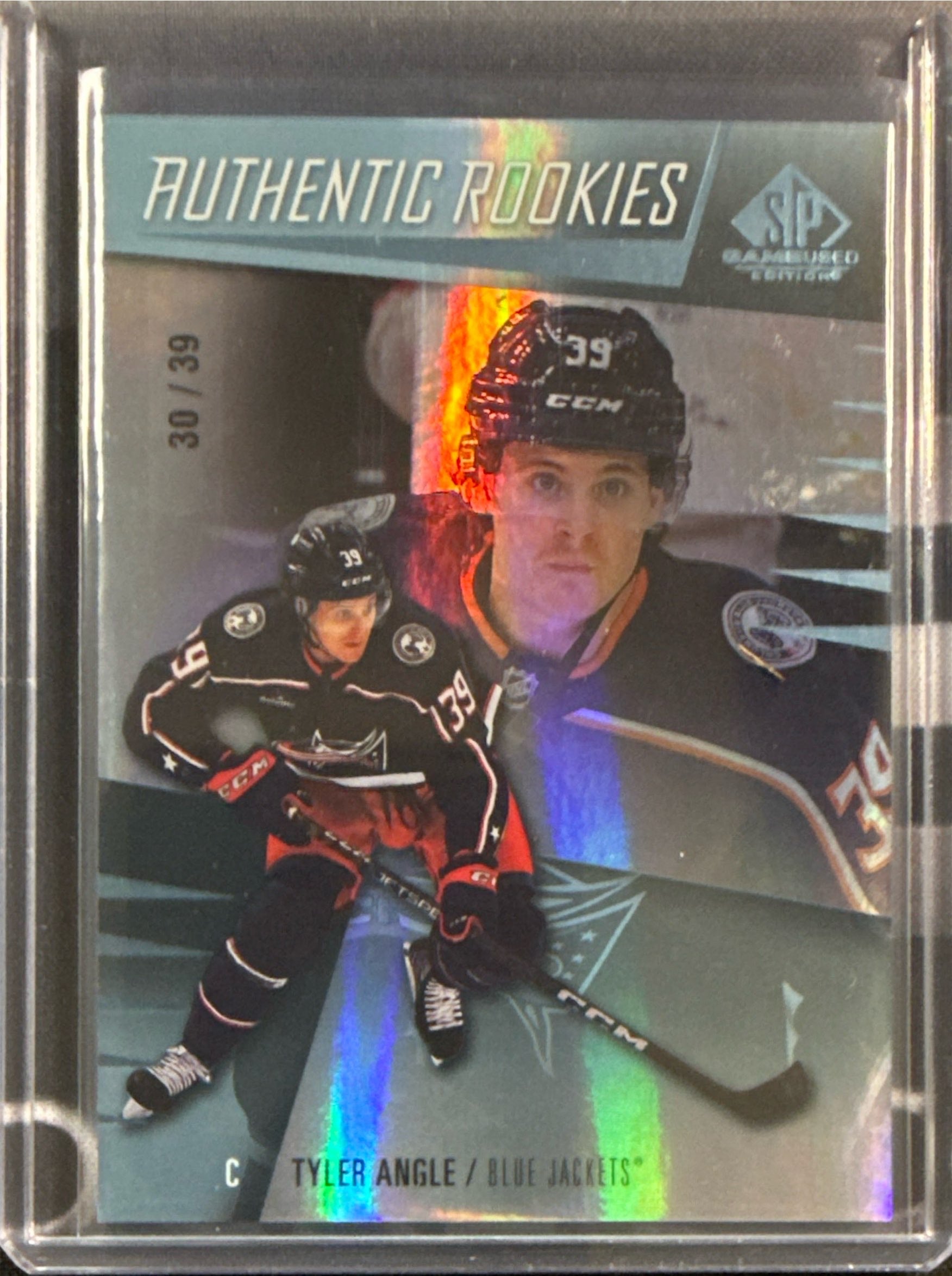 23-24 SP Game Used Tyler Angle Authentic Rookies #265 30/39 Front