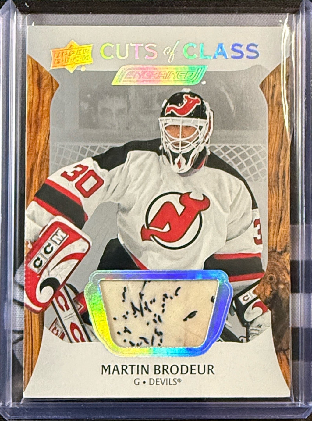 Front of 2024-25 Upper Deck Engrained Martin Brodeur Cuts of Glass CC-BR