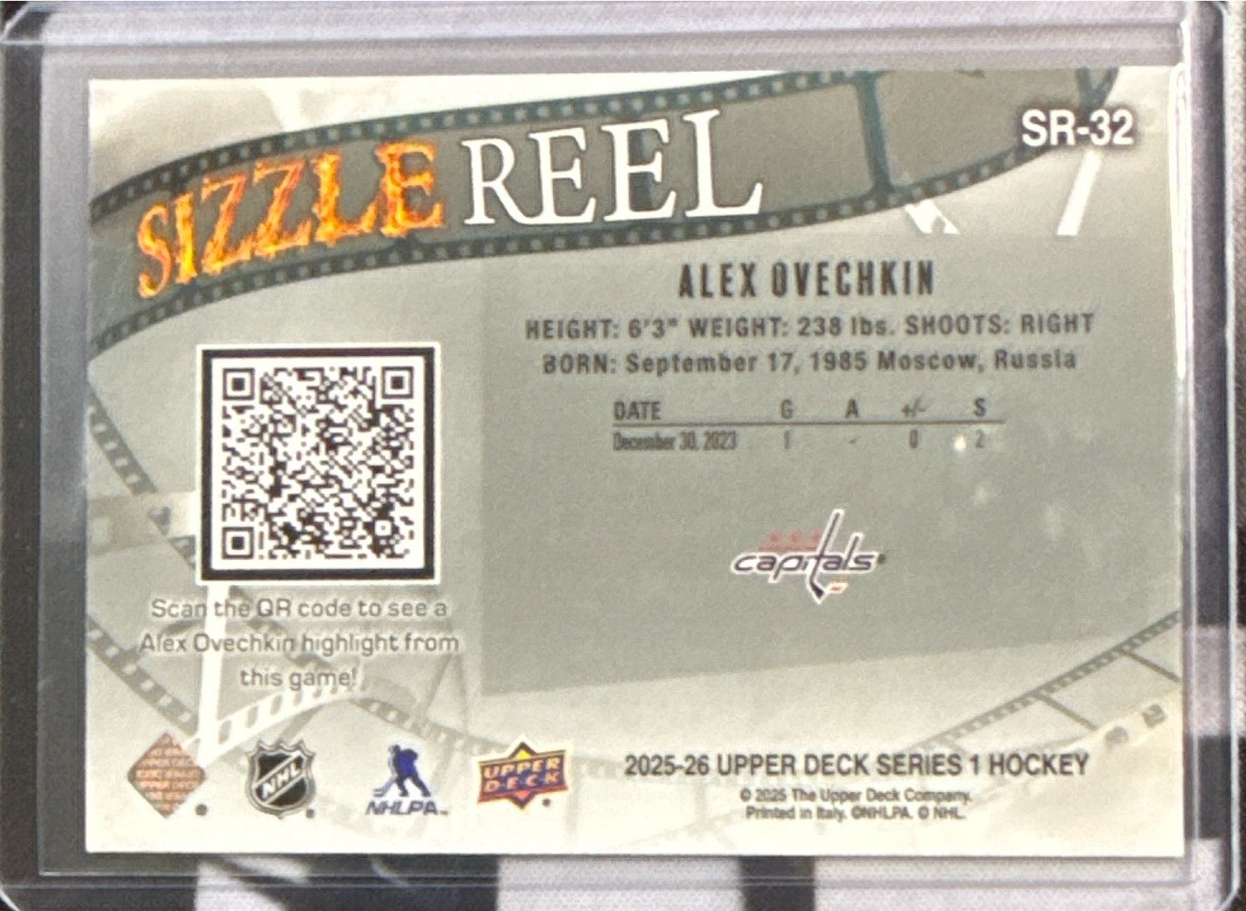 2025-26 Upper Deck Series 1 Alex Ovechkin Sizzle Reel #SR-32 Back