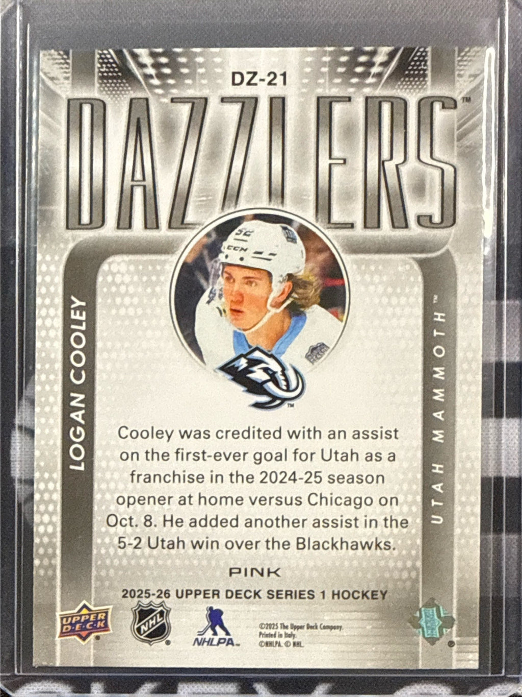 2025-26 Upper Deck Series 1 Logan Cooley Dazzlers Pink #DZ-21 Back