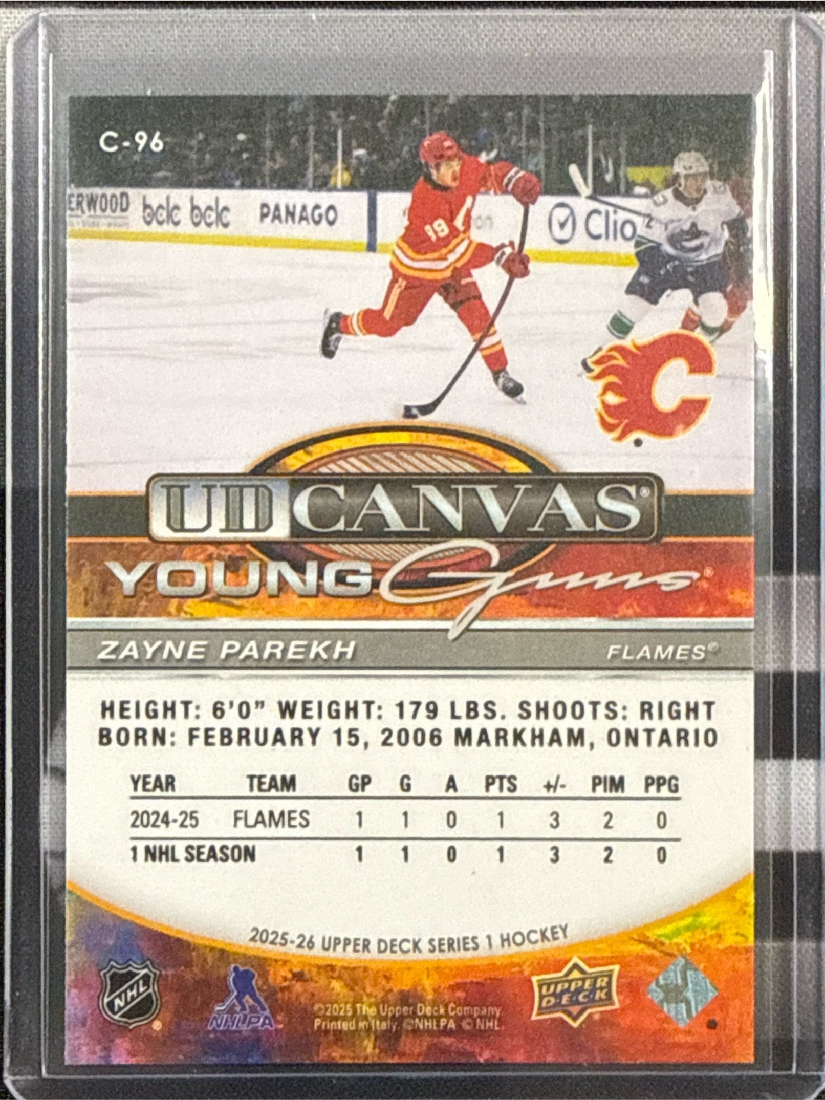 2025-26 Upper Deck Series 1 Zayne Parekh Young Guns UD Canvas #C-96 Back