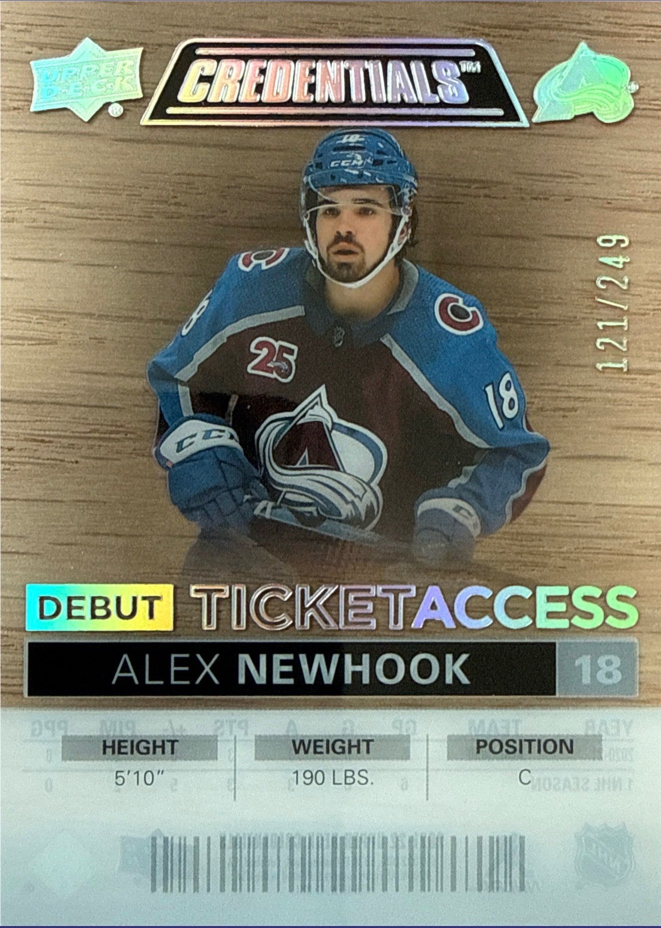 2021-22 Upper Deck Credentials Alex Newhook Debut Ticket Access Acetate #DTA-AN 121/249 - Front