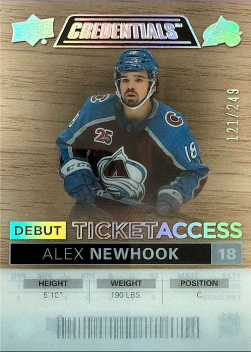 2021-22 Upper Deck Credentials Alex Newhook Debut Ticket Access Acetate #DTA-AN 121/249 - Front