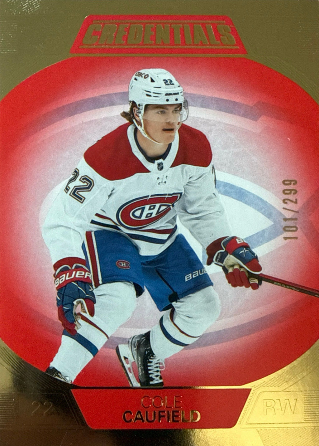 2022-23 Upper Deck Credentials Cole Caufield Gold #44 101/299 - Front
