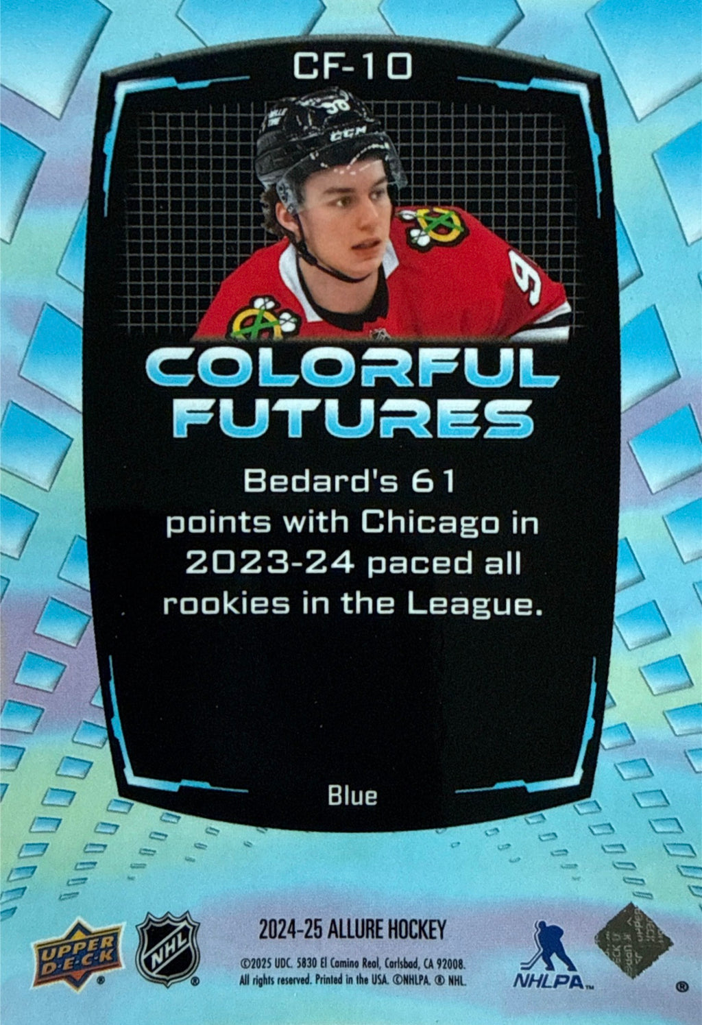 2024-25 Upper Deck Allure Colorful Futures Connor Bedard Blue #CF-10 Back