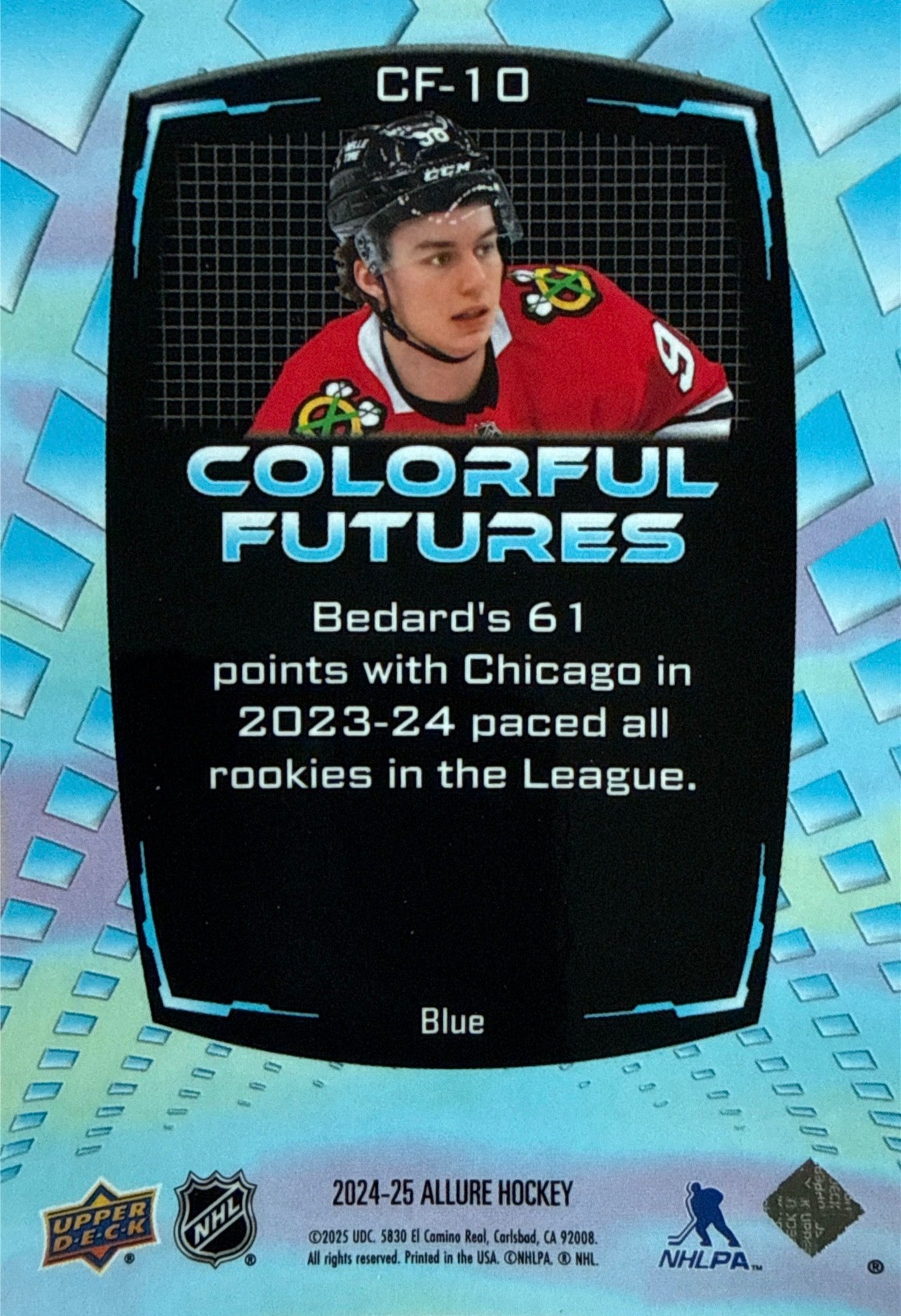 2024-25 Upper Deck Allure Colorful Futures Connor Bedard Blue #CF-10 Back