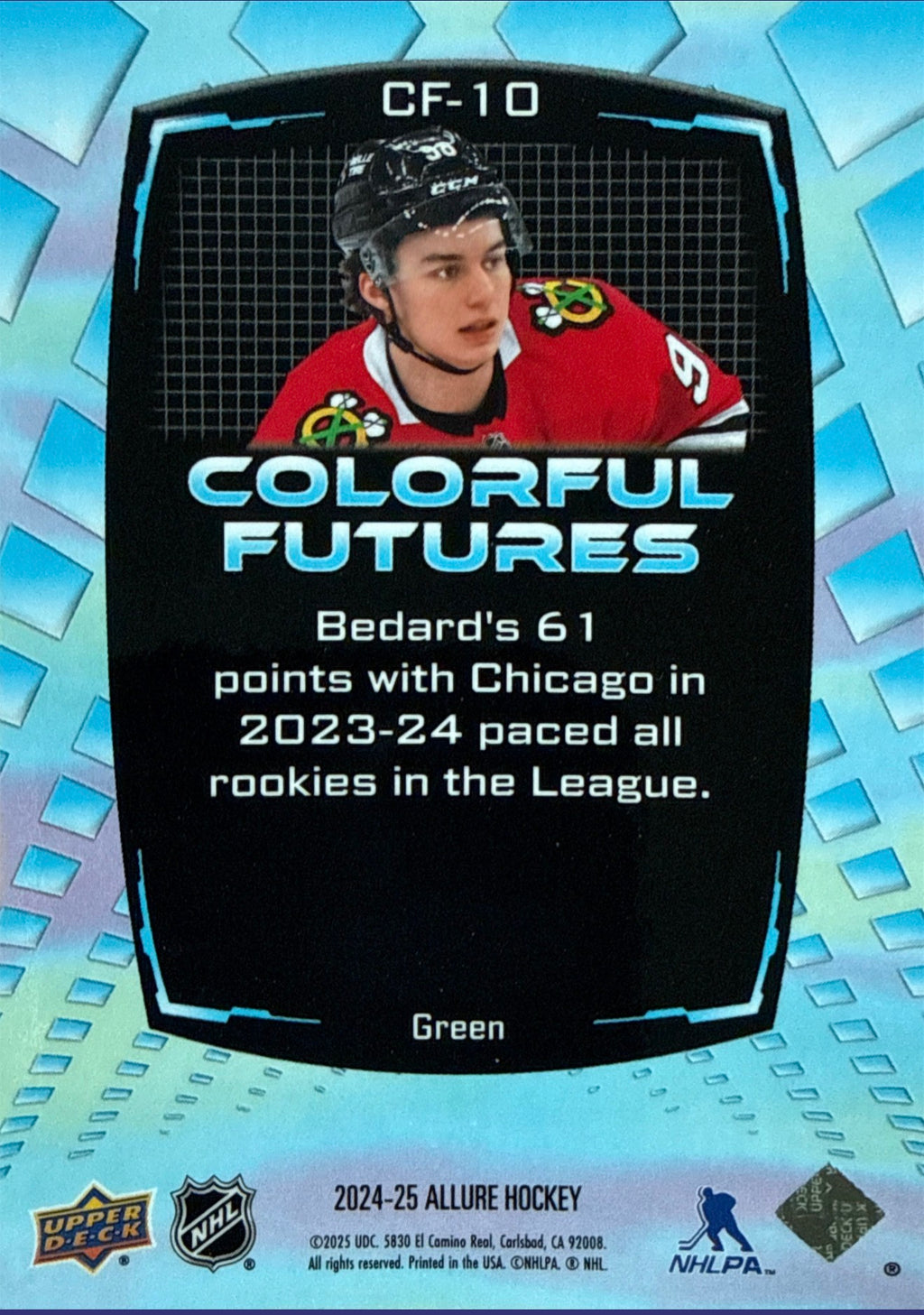2024-25 Upper Deck Allure Colorful Futures Connor Bedard Green #CF-10 Back
