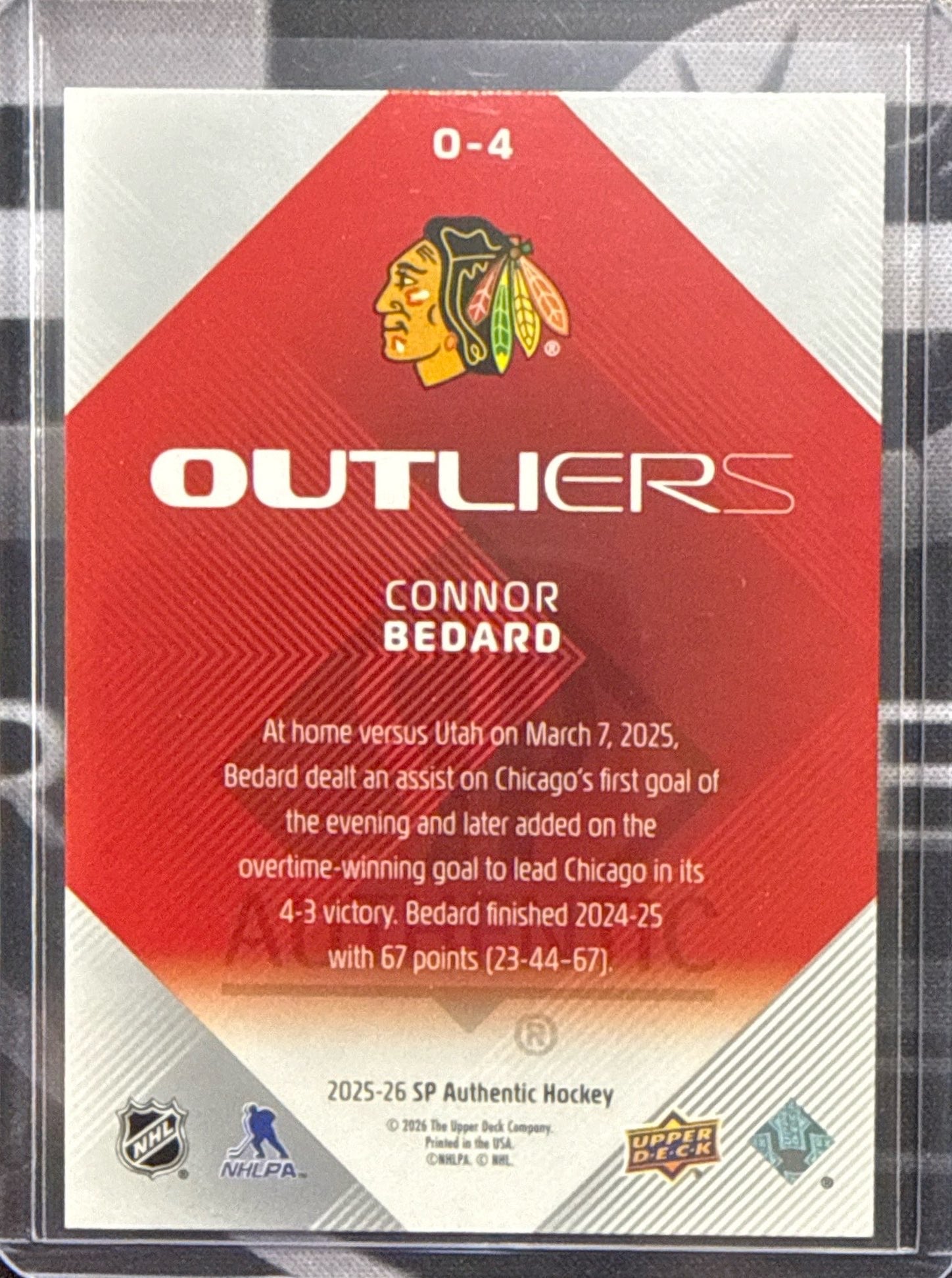 2025-26 SP Authentic Connor Bedard Outliers O-4 Back