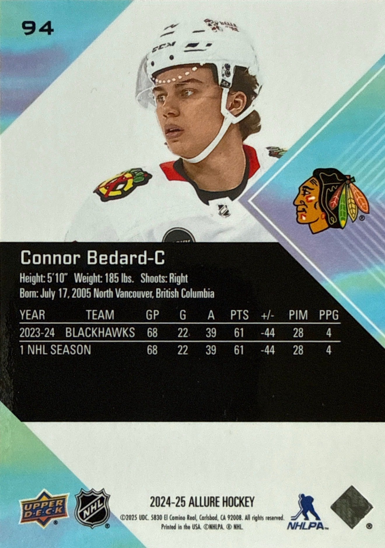 2024-25 Upper Deck Allure Connor Bedard #94 Back