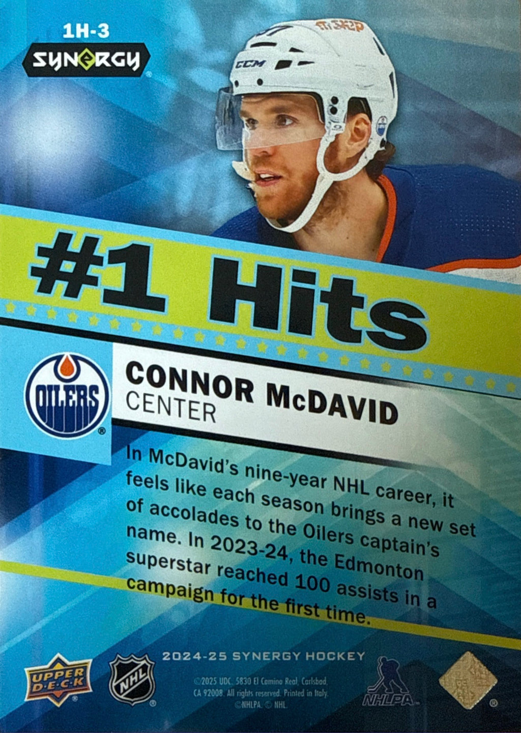 2024-25 Upper Deck Synergy #1 Hits Connor McDavid #1H-3 Back