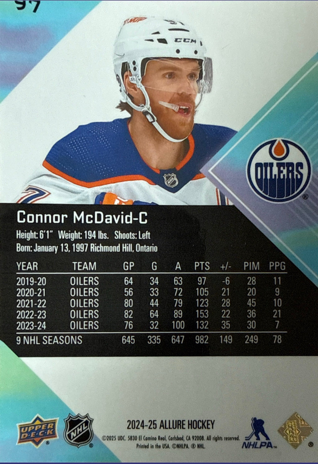 2024-25 Upper Deck Allure Connor McDavid #97 Back