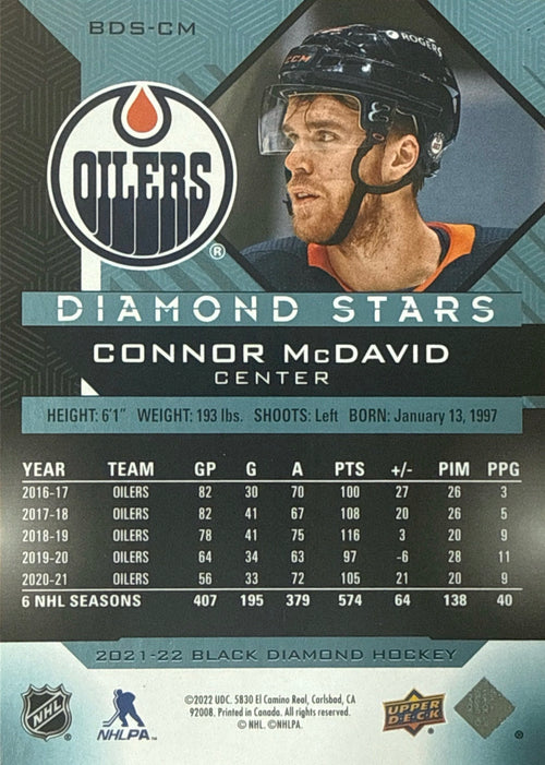 2021-22 Black Diamond Connor McDavid Diamond Stars #BDS-CM 095/249 - Back