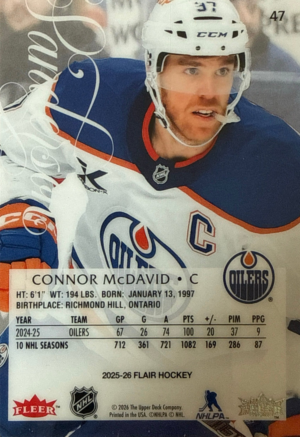 2025-26 Fleer Flair Hockey Connor McDavid #47 Back