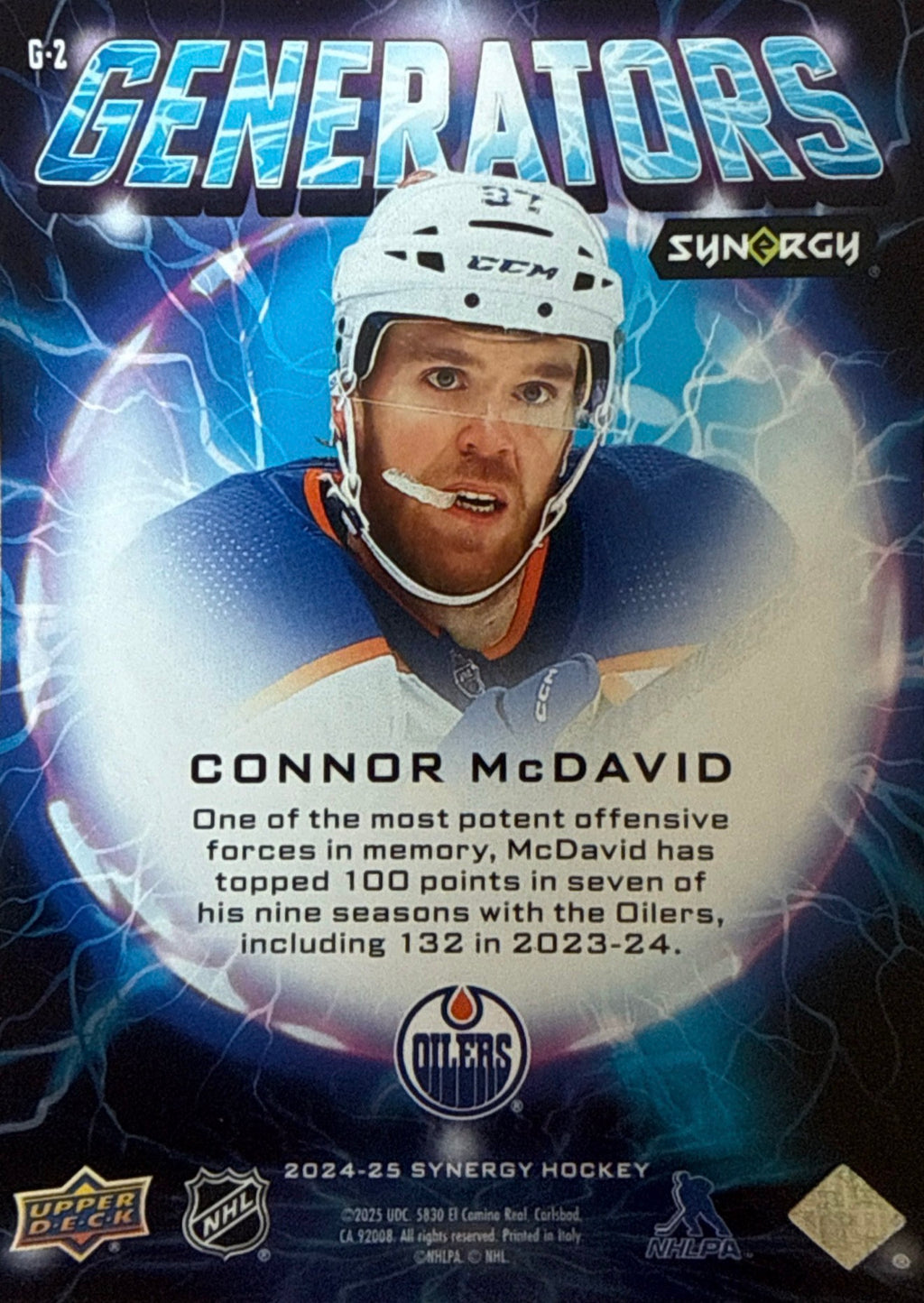 2024-25 Upper Deck Synergy Generators Connor McDavid #G-2 Back