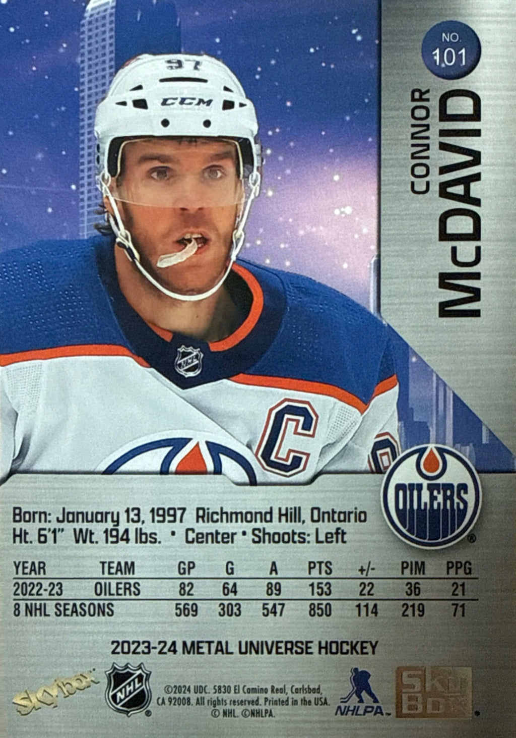 2023-24 SkyBox Metal Universe Connor McDavid #101 Back