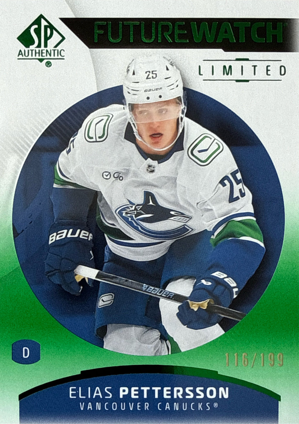 2025-2026 SP Authentic Elias Pettersson Future Watch Limited Green #112 116/199