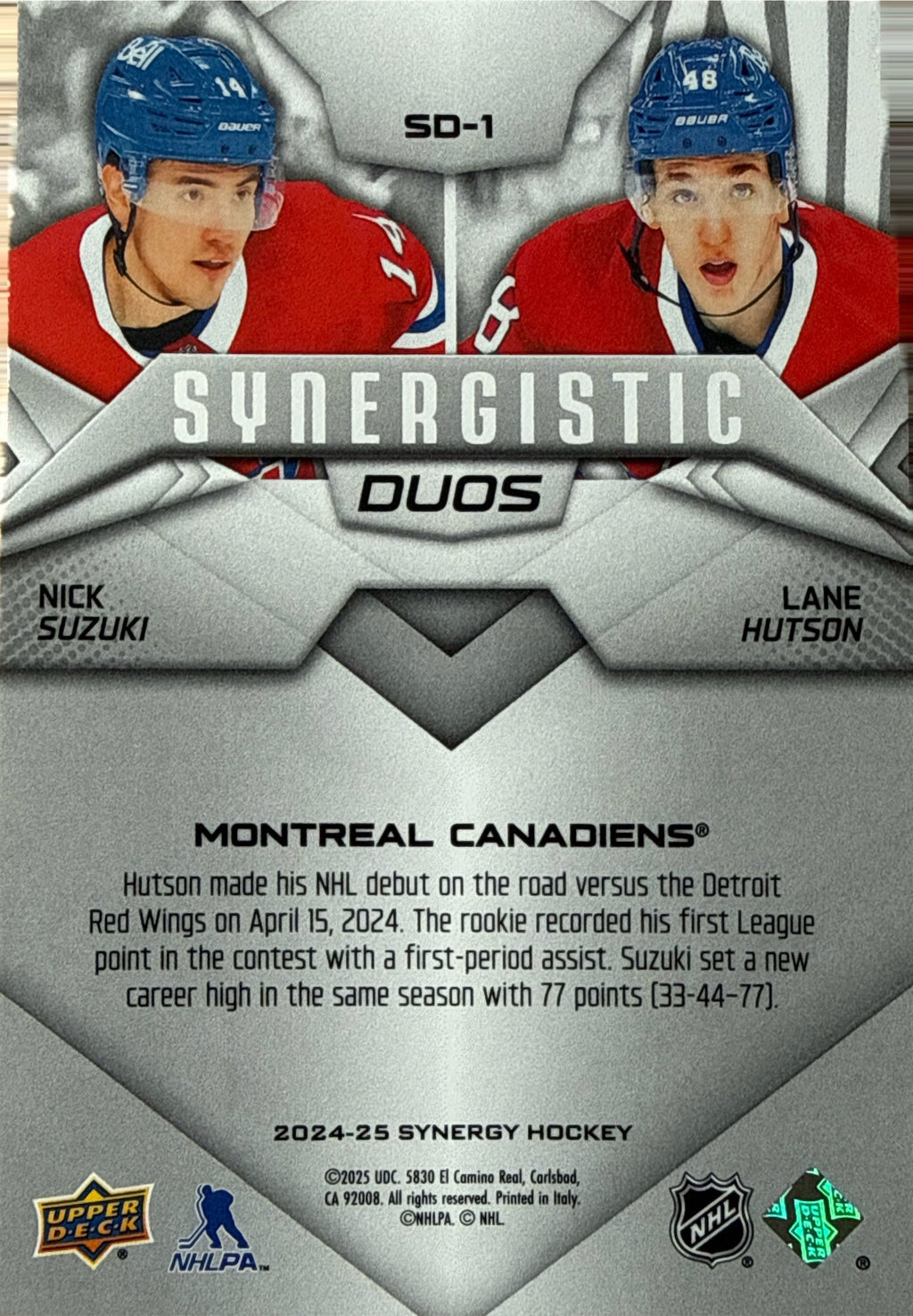 2024-25 Synergy Nick Suzuki / Lane Hutson Synergistic Duos #SD-1 - Back