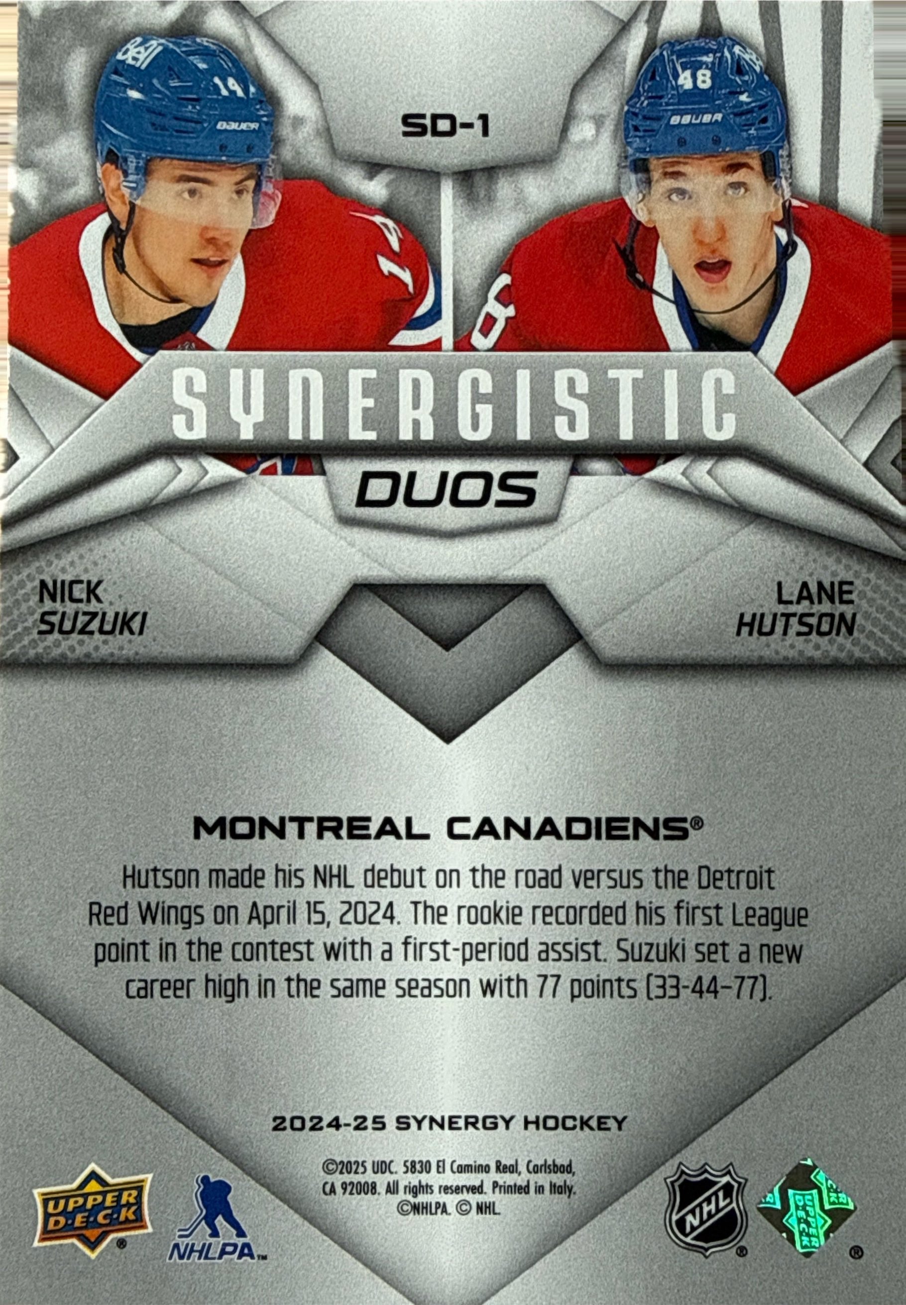 2024-25 Synergy Nick Suzuki / Lane Hutson Synergistic Duos #SD-1 - Back