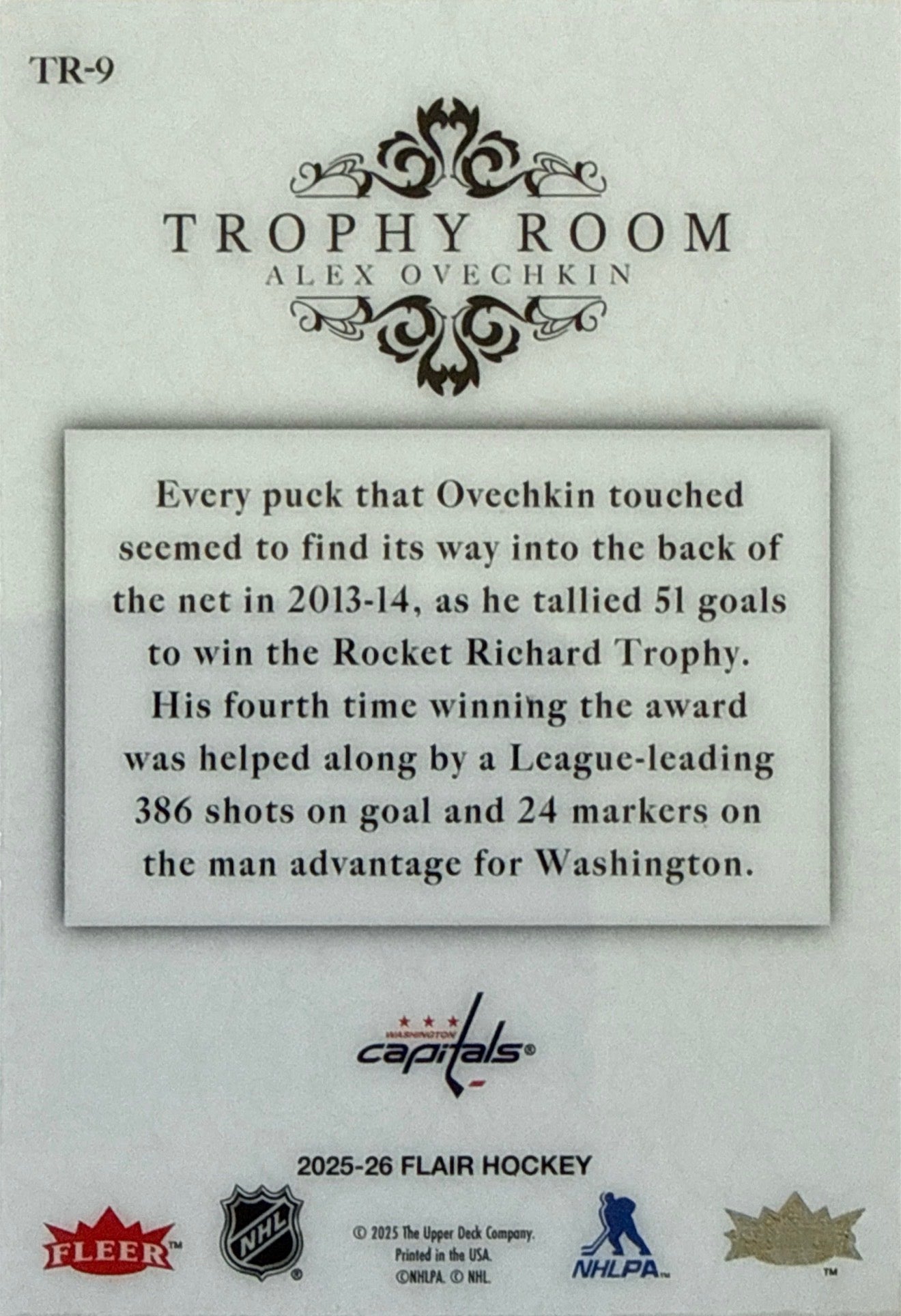 2025-26 Flair Alex Ovechkin Trophy Room TR-9 - Back