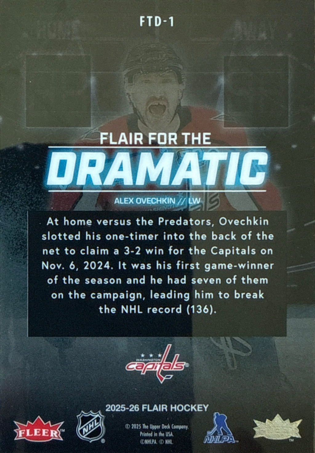 2025-26 Flair Alex Ovechkin Flair for the Dramatic FTD-1 - Back