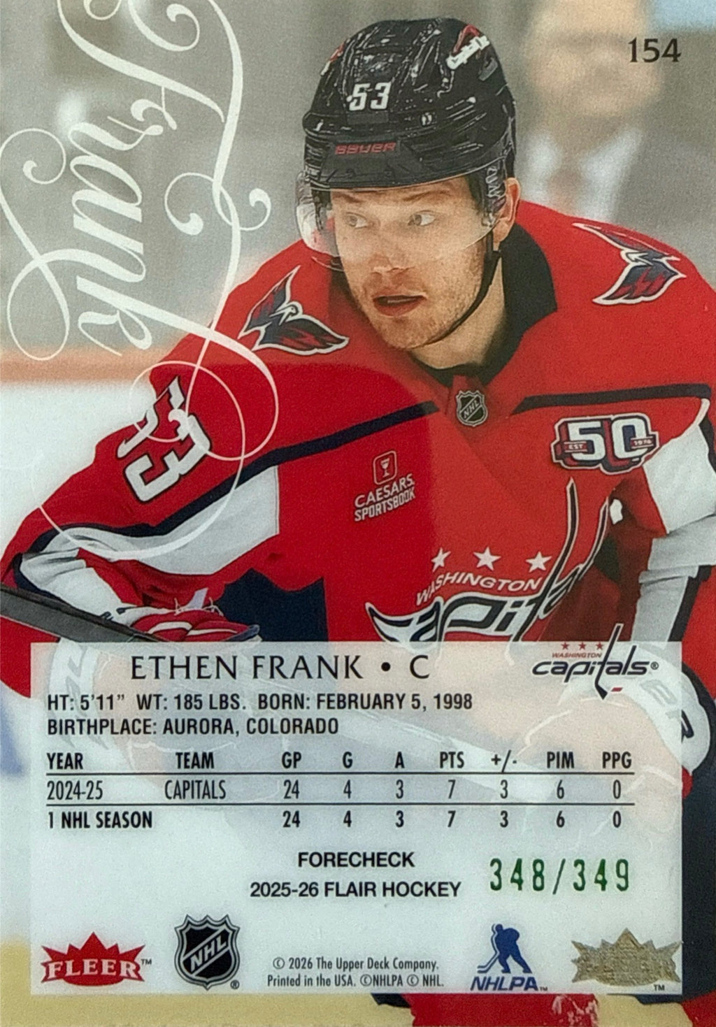 2025-26 Flair Ethen Frank Forecheck RC 348/349 - Back