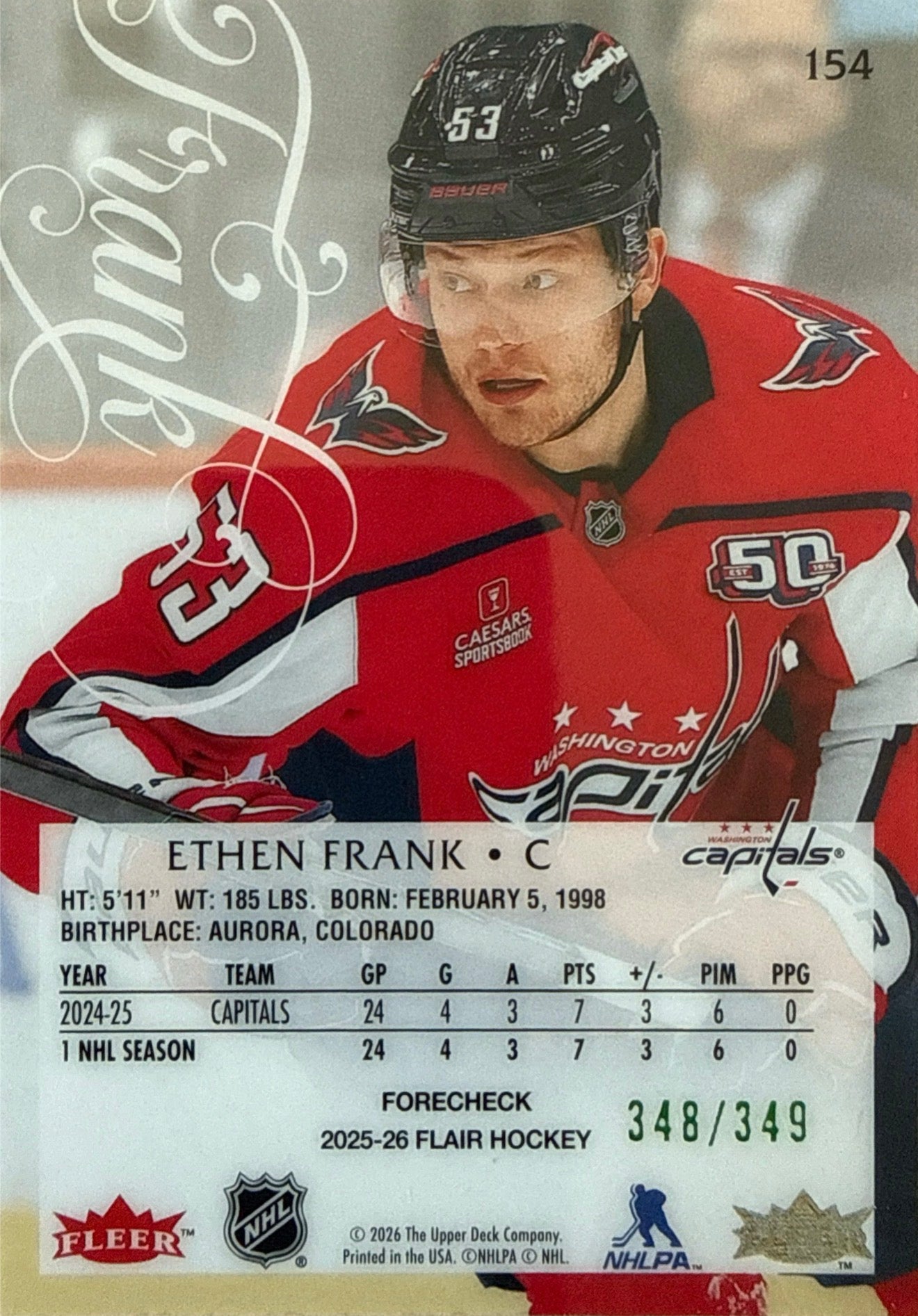 2025-26 Flair Ethen Frank Forecheck RC 348/349 - Back