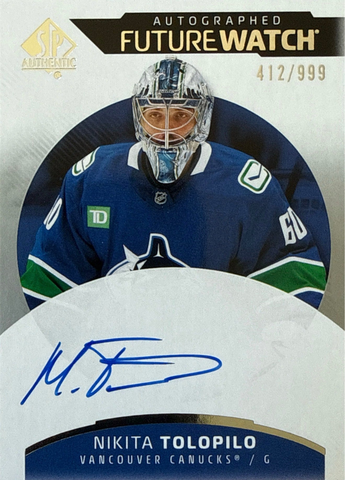 2025-26 SP Authentic Nikita Tolopilo Future Watch Auto 412/999 - Front