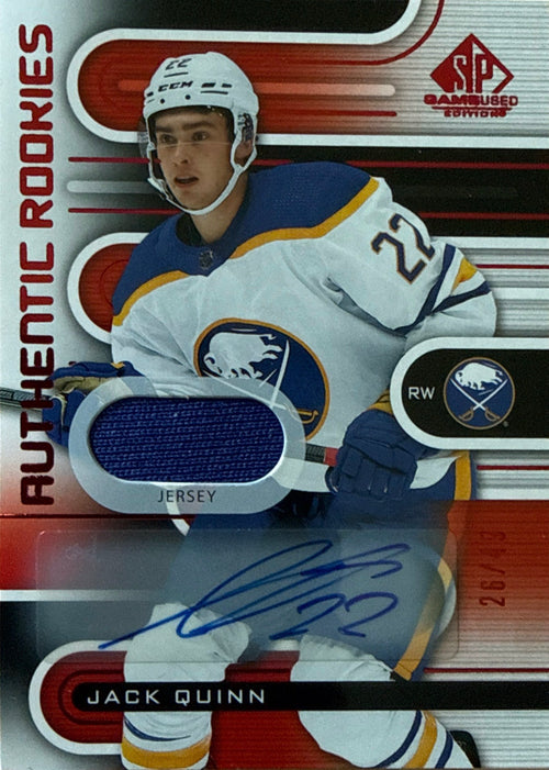 2022-23 SP Game Used Jack Quinn Authentic Rookies Patch Auto 26/49 - Front