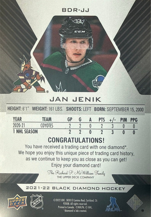 2021-22 Black Diamond Jan Jenik Diamond Relic Rookies #BDR-JJ 052/099 - Back