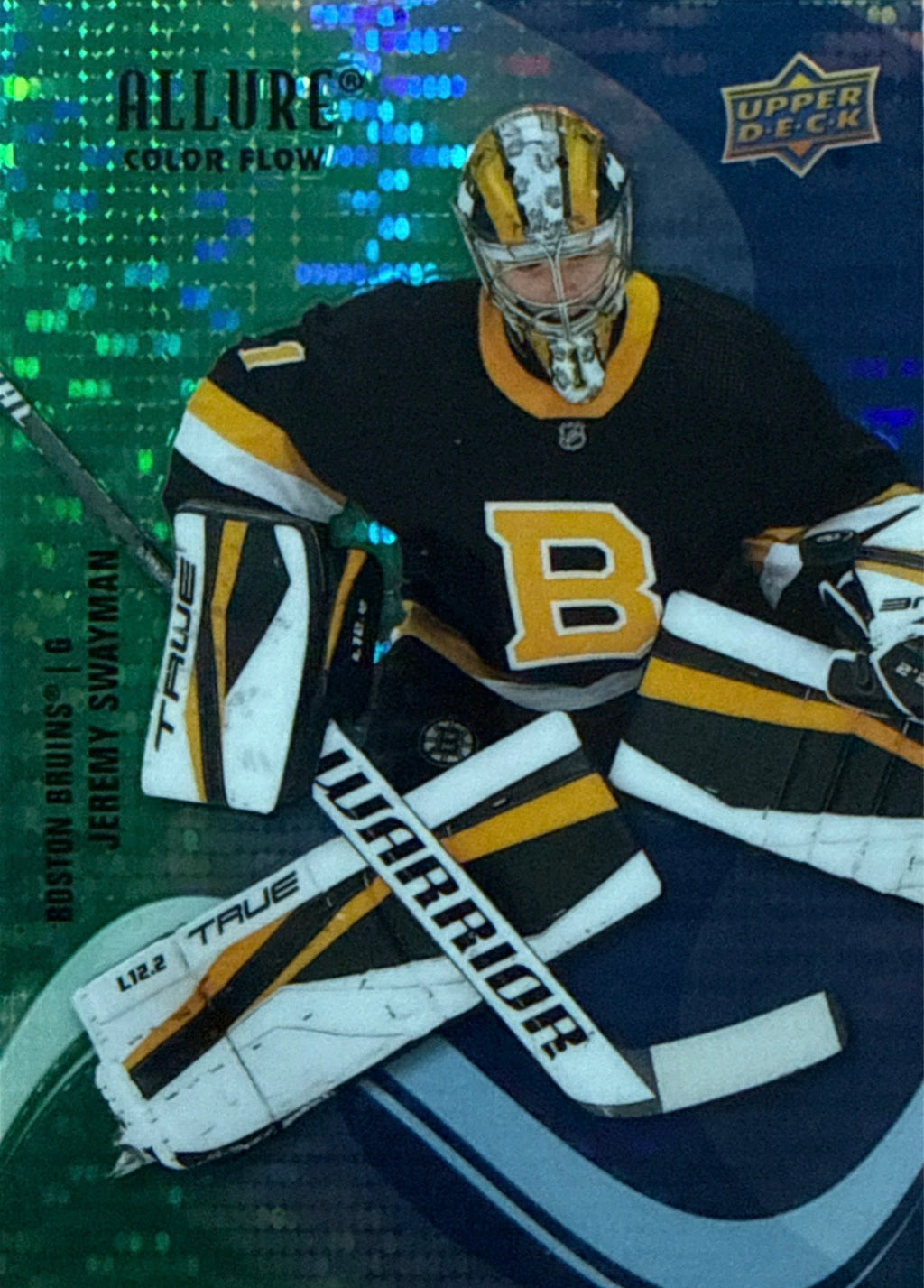 2022-23 Upper Deck Allure Jeremy Swayman Color Flow Green-Blue Spectrum #SF-88 19/50 - Front