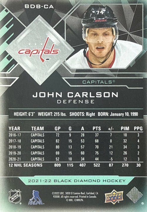 2021-22 Black Diamond John Carlson #BDB-CA 116/349 - Back