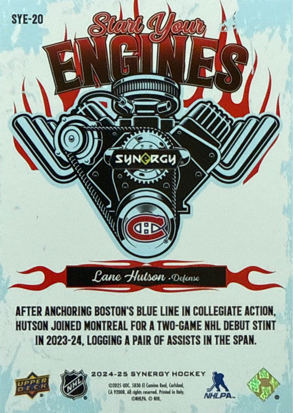 2024-25 Upper Deck Synergy Lane Hutson Start Your Engines #SYE-20 - Back