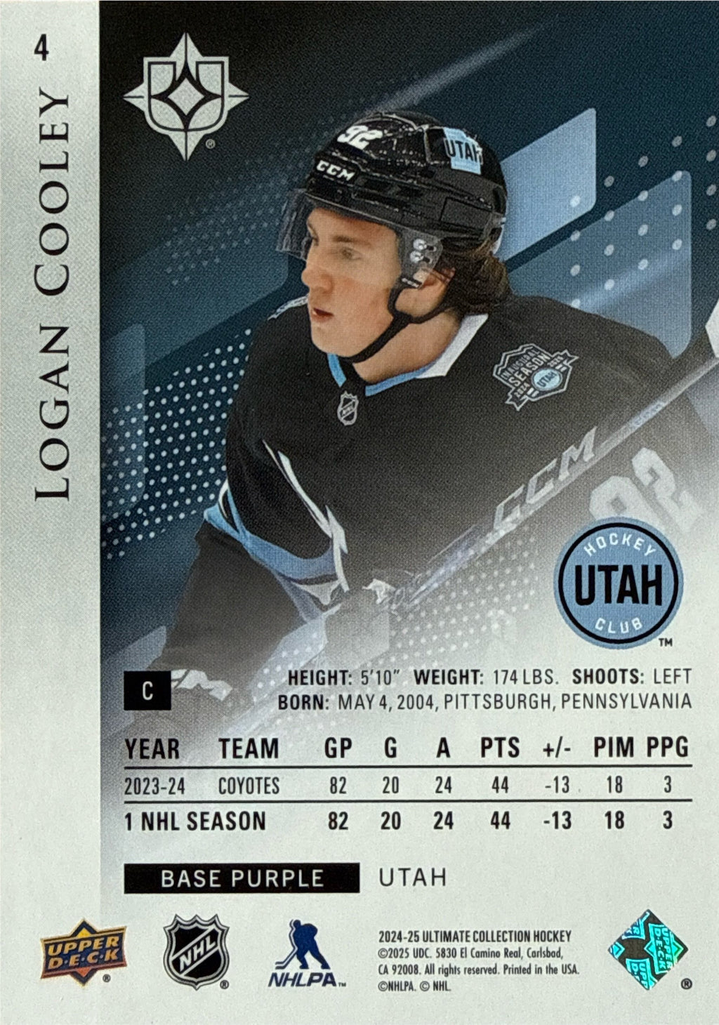 2024-25 Ultimate Collection Logan Cooley Base Purple #4 07/35 - Back