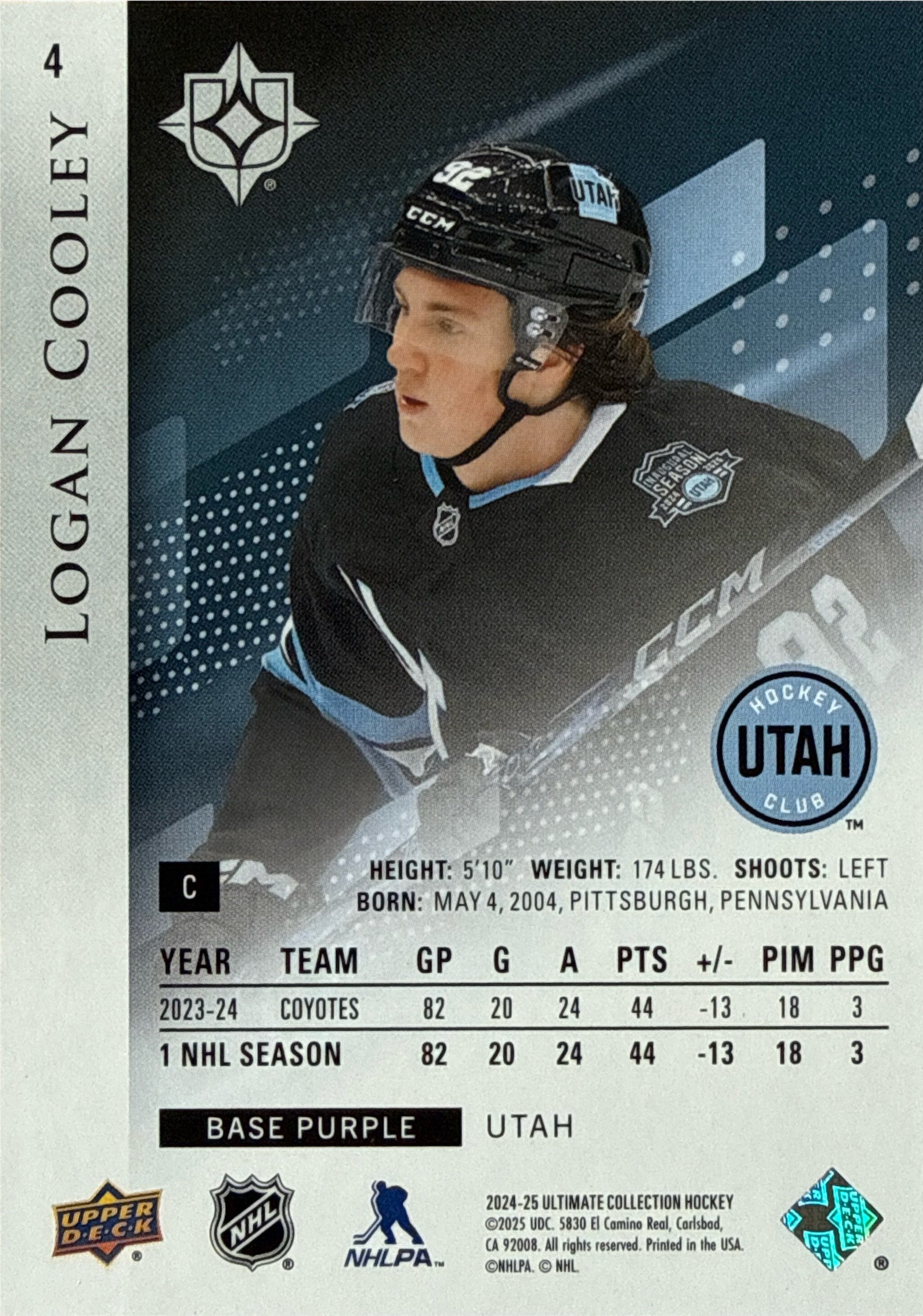 2024-25 Ultimate Collection Logan Cooley Base Purple #4 07/35 - Back