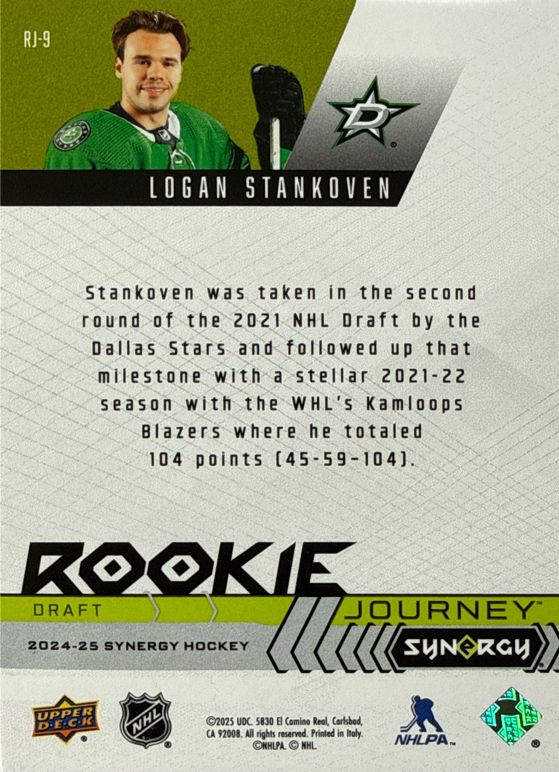 2024-25 Synergy Logan Stankoven Rookie Draft Journey #RJ-9 026/199 - Back