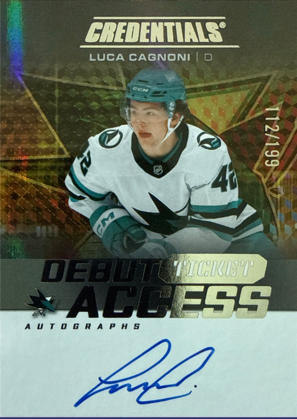 2025-26 Upper Deck Credentials Luca Cagnoni Debut Ticket Access Auto 112/199 - Front