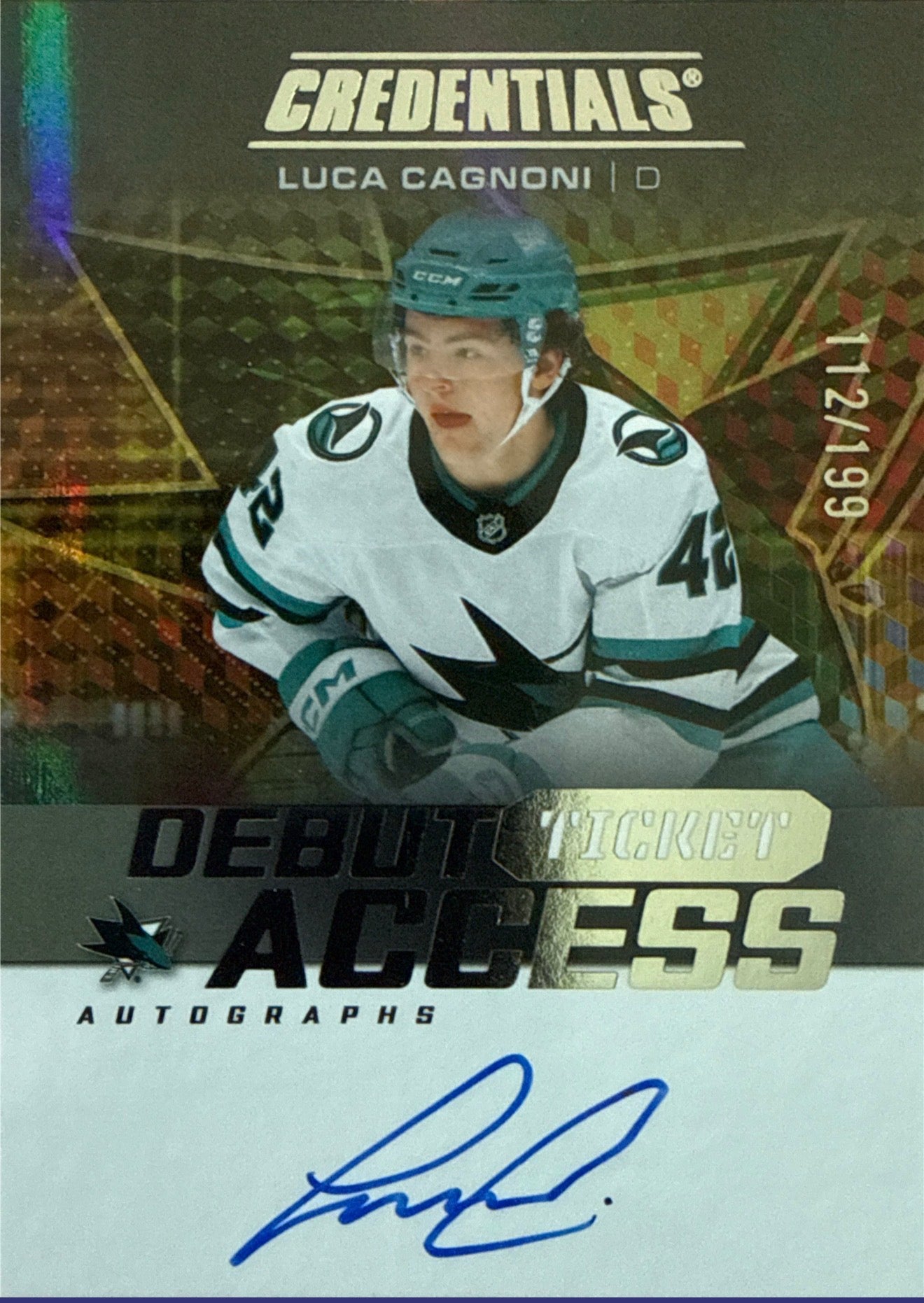 2025-26 Upper Deck Credentials Luca Cagnoni Debut Ticket Access Auto 112/199 - Front