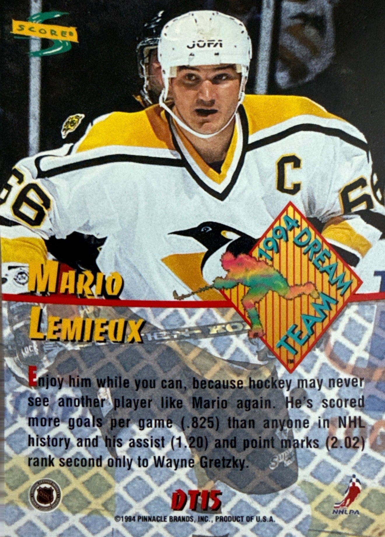 1993-94 Score Mario Lemieux 1994 Dream Team Hologram #DT15 - Back