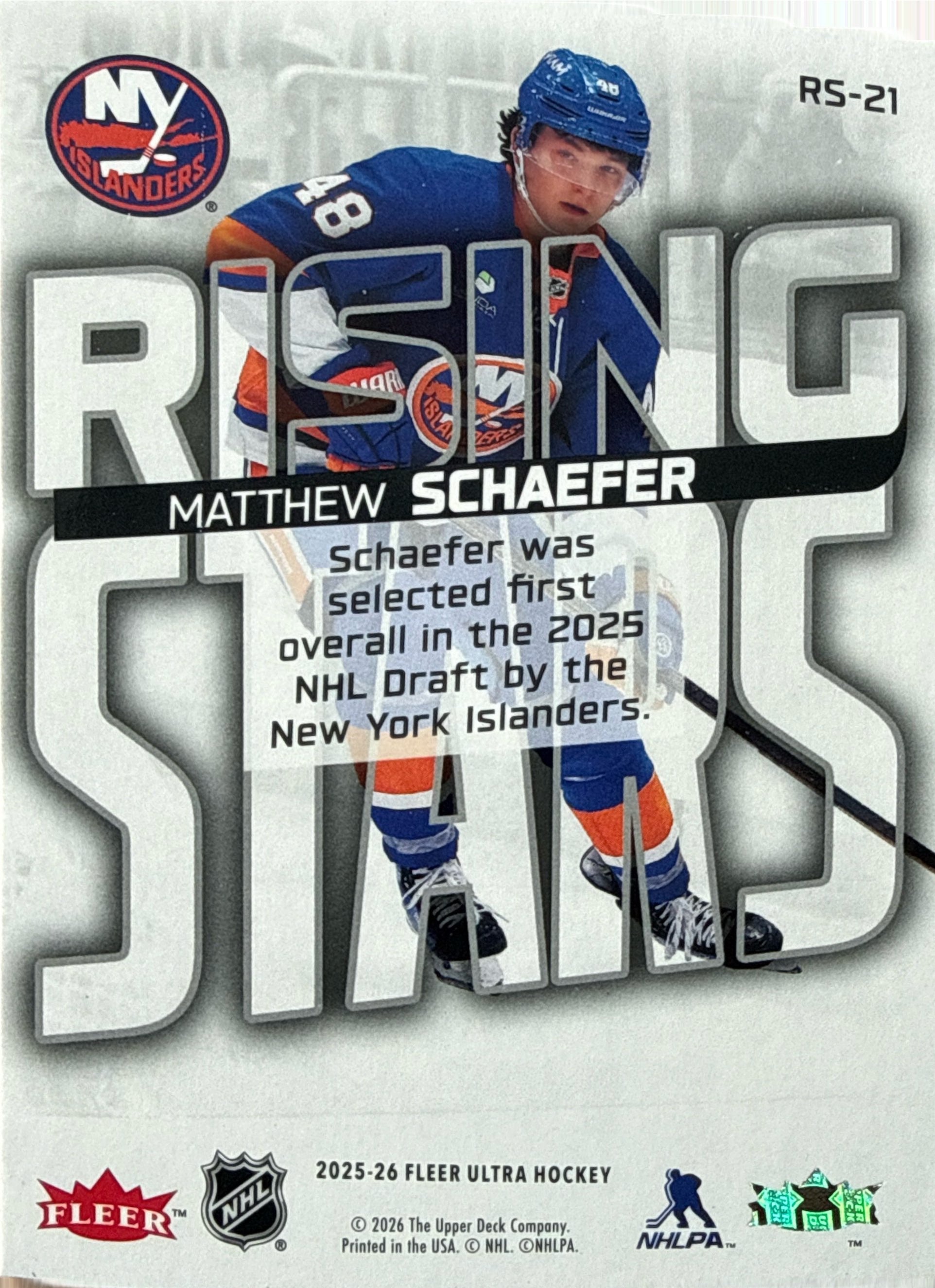 2025-26 Fleer Ultra Matthew Schaefer Rising Stars #RS-21 - Back