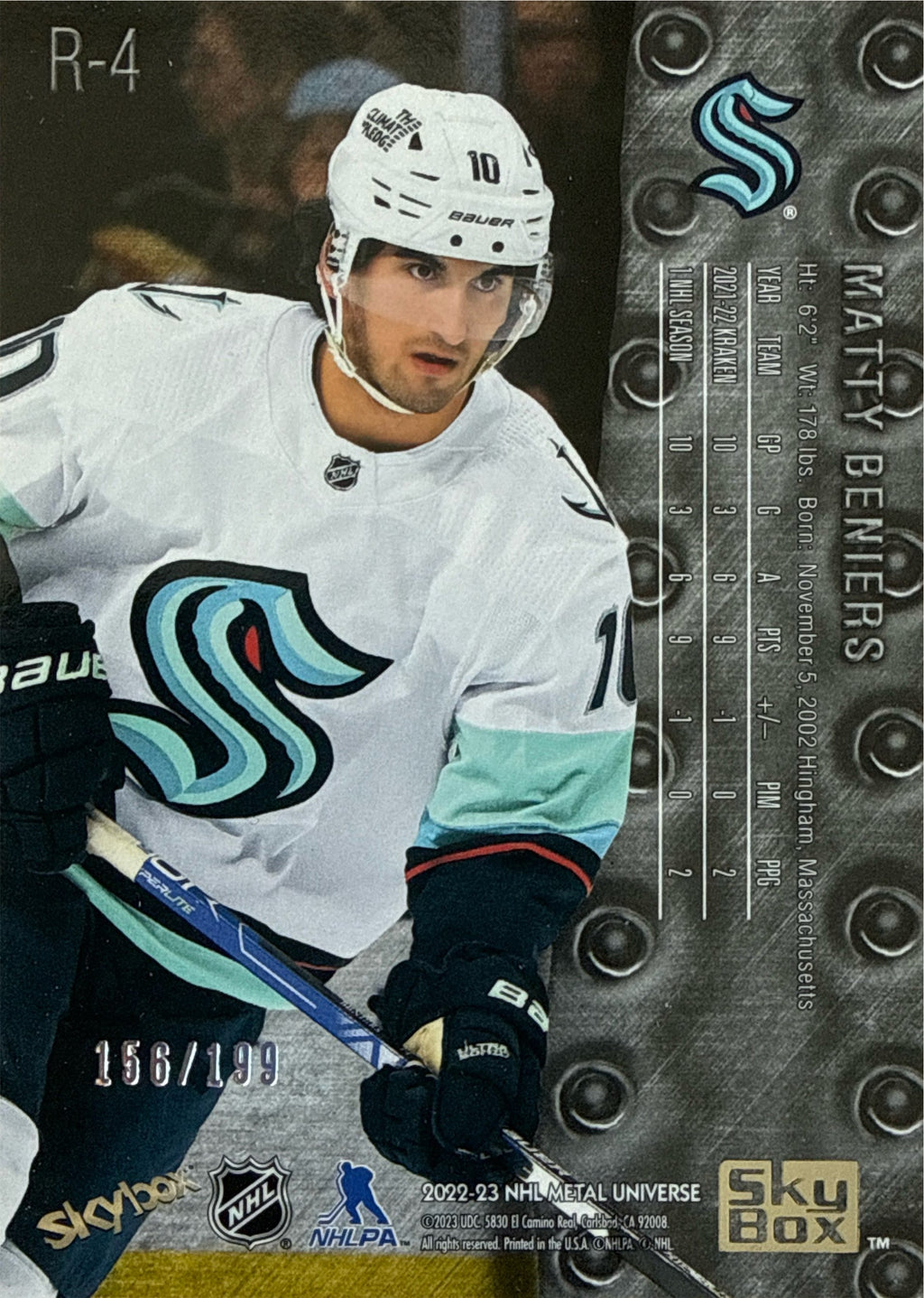 2022-2023 Upper Deck Metal Universe Matty Beniers Precious Metal Gems Purple #R4 156/199