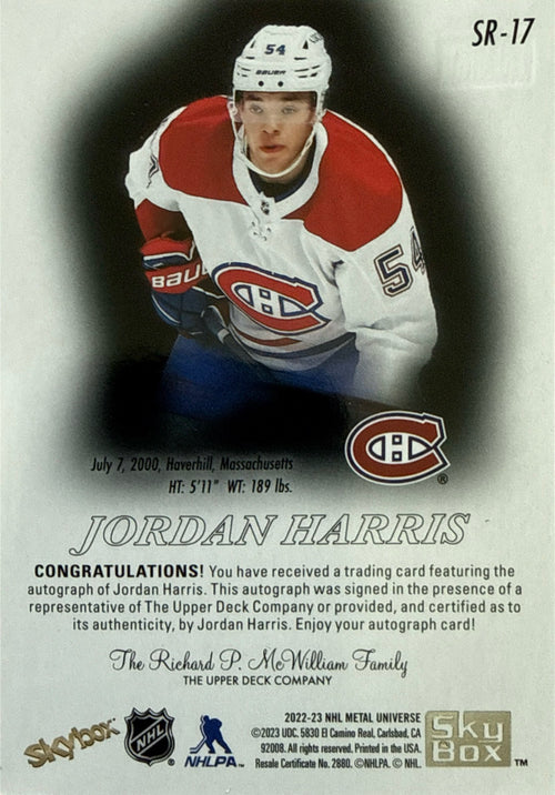 2022-23 Metal Universe Jordan Harris Rookie Auto - Back
