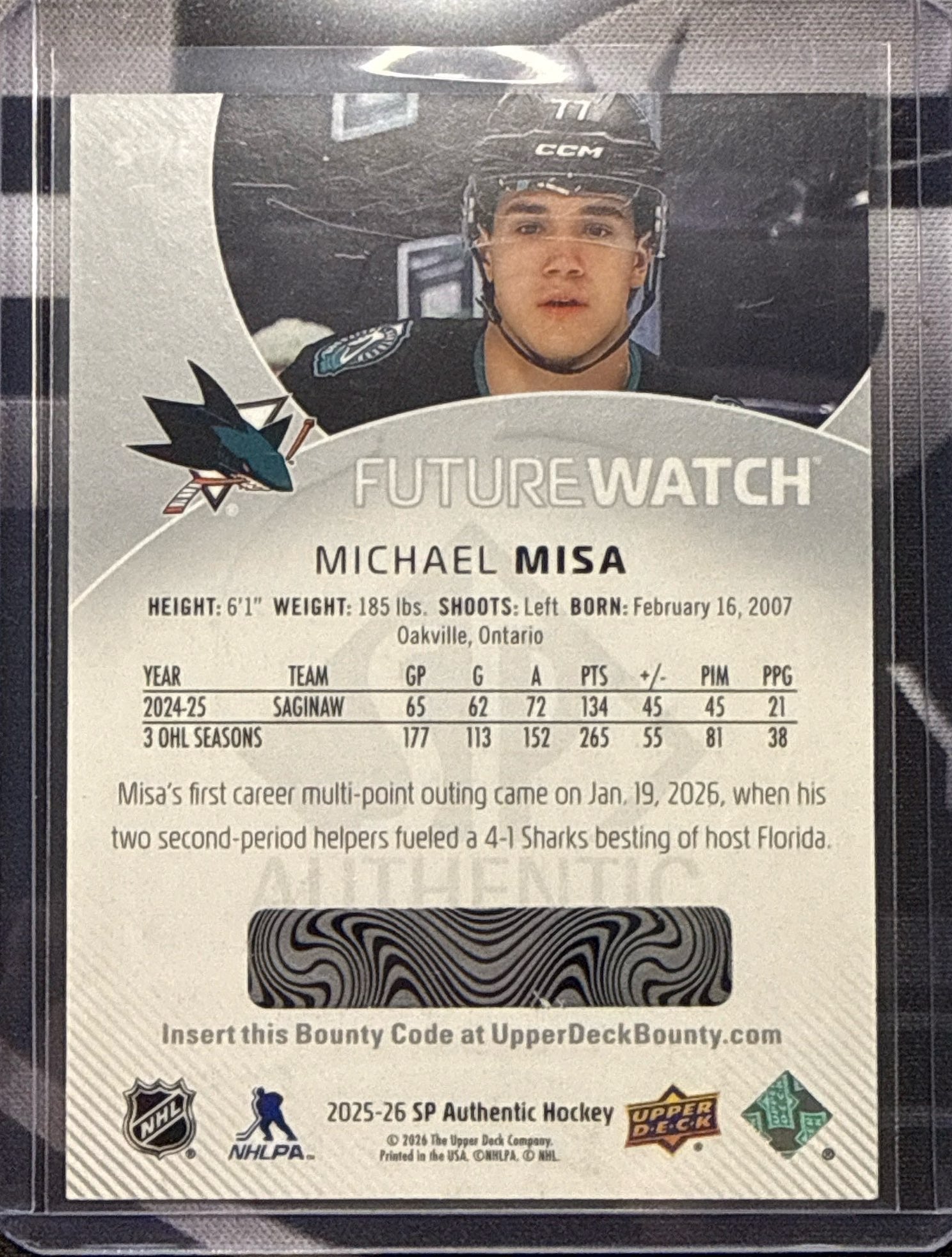 2025-26 SP Authentic Michael Misa Future Watch Spectrum FX Level 2 Back