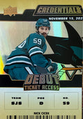 2022-2023 Upper Deck Credentials Nick Cicek Debut Ticket Access Gold #132 2/5