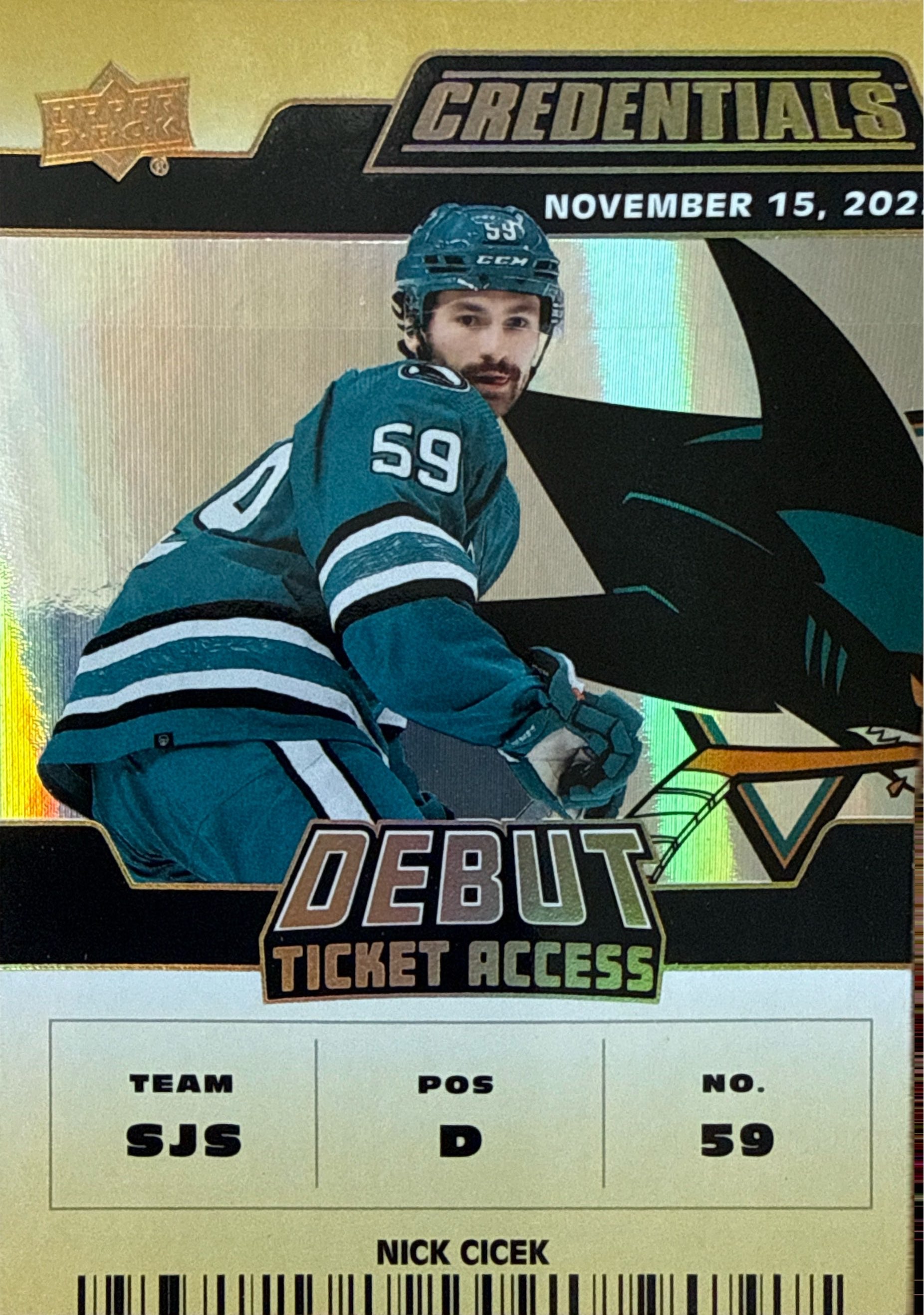 2022-2023 Upper Deck Credentials Nick Cicek Debut Ticket Access Gold #132 2/5