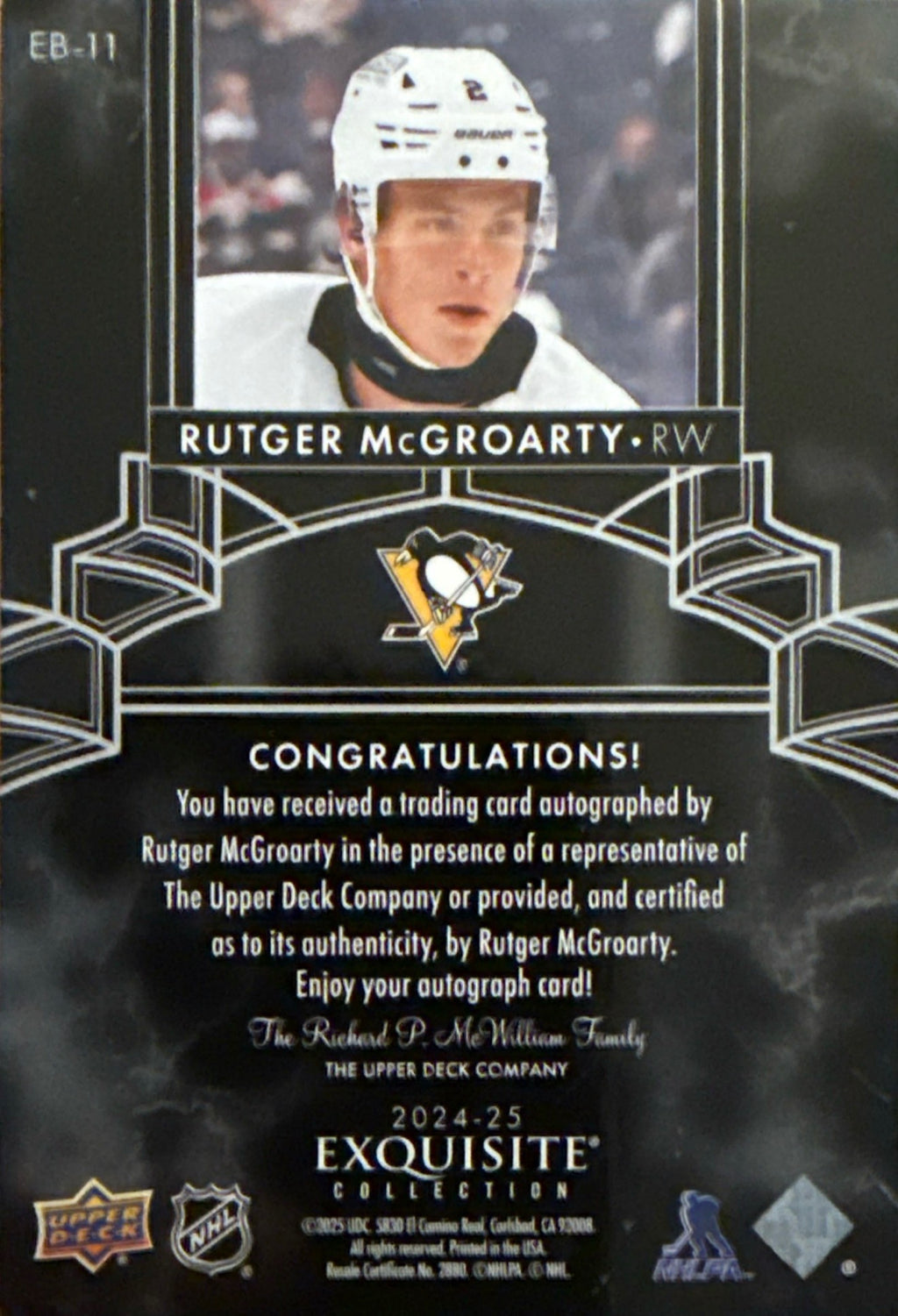 2024-25 Rutger McGroarty Exquisite Collection Black Auto #EB-11 13/25 - Back