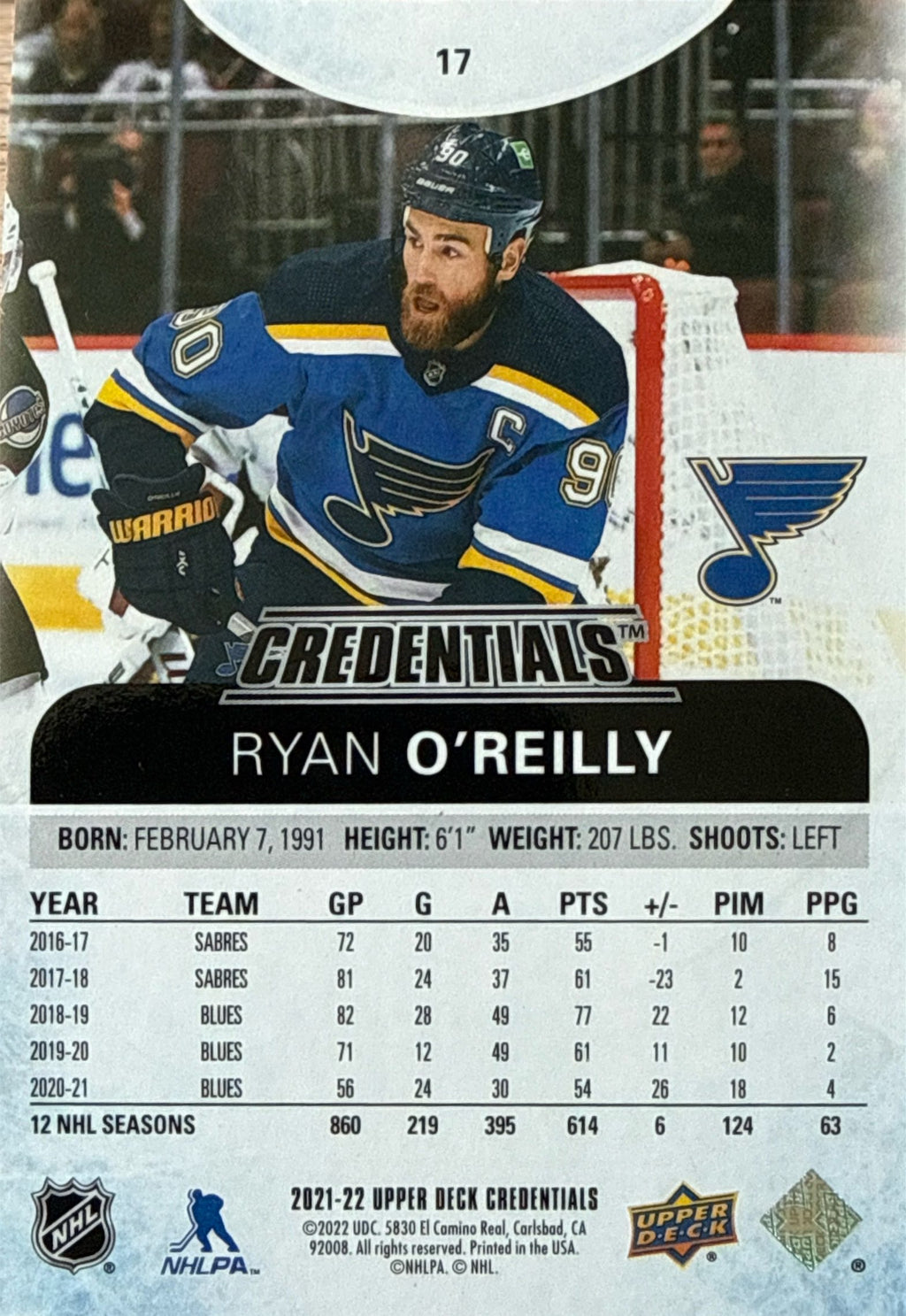 2021-2022 Upper Deck Credentials Ryan O'Reilly Gold #17 14/249