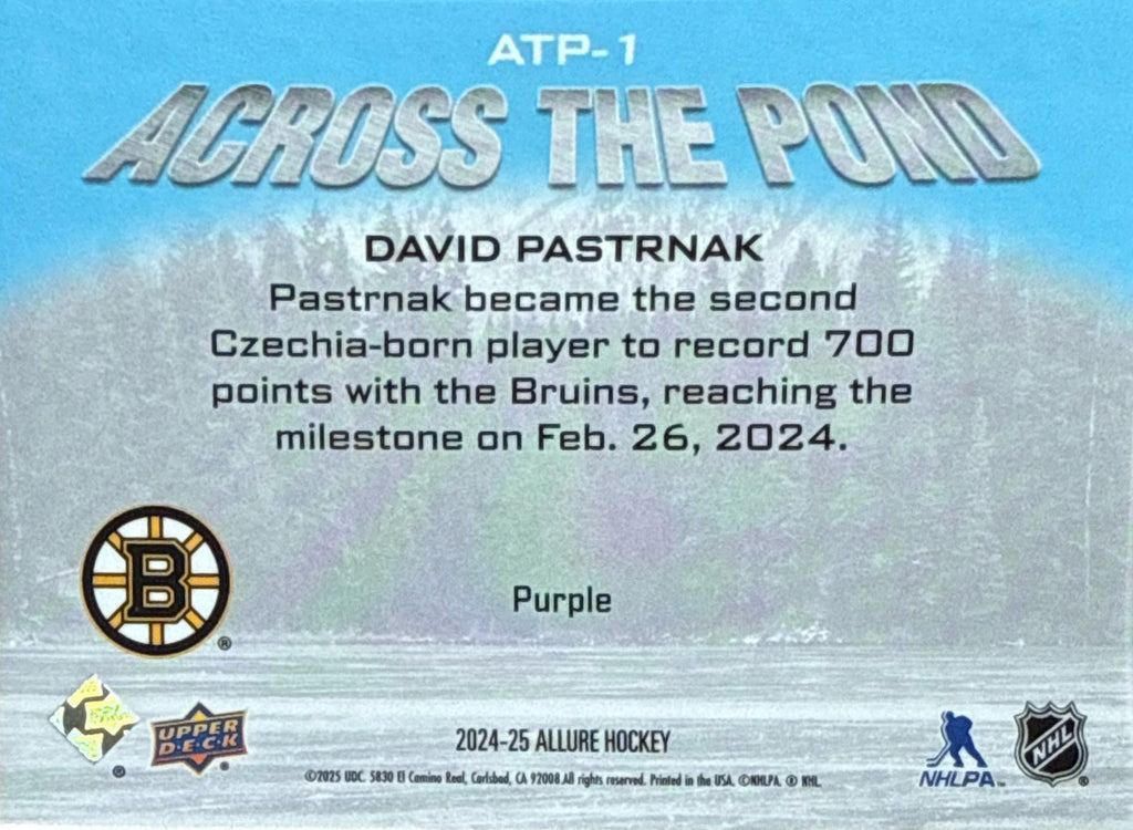 2024-25 Allure David Pastrnak Across the Pond Purple #ATP-1 - Back